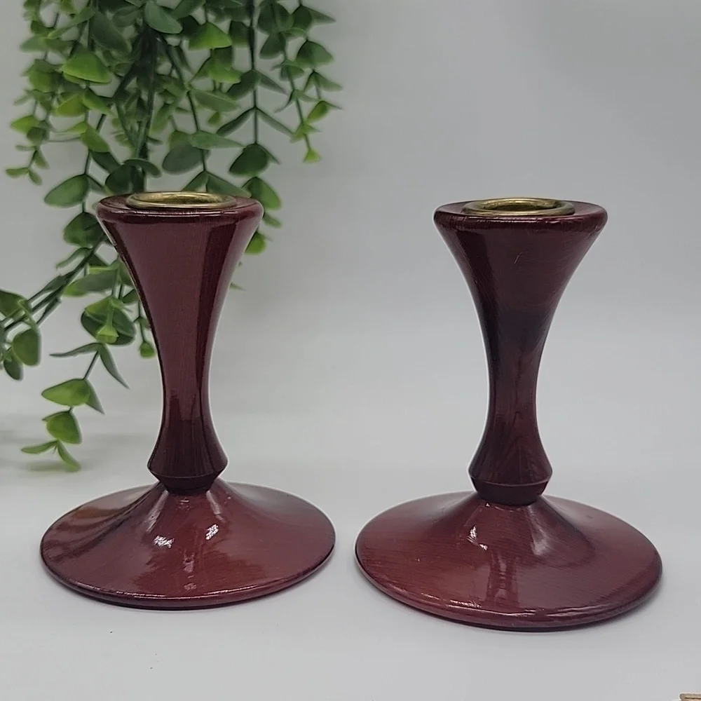 Mid-Century Atomic Redwood Candlestick Holders